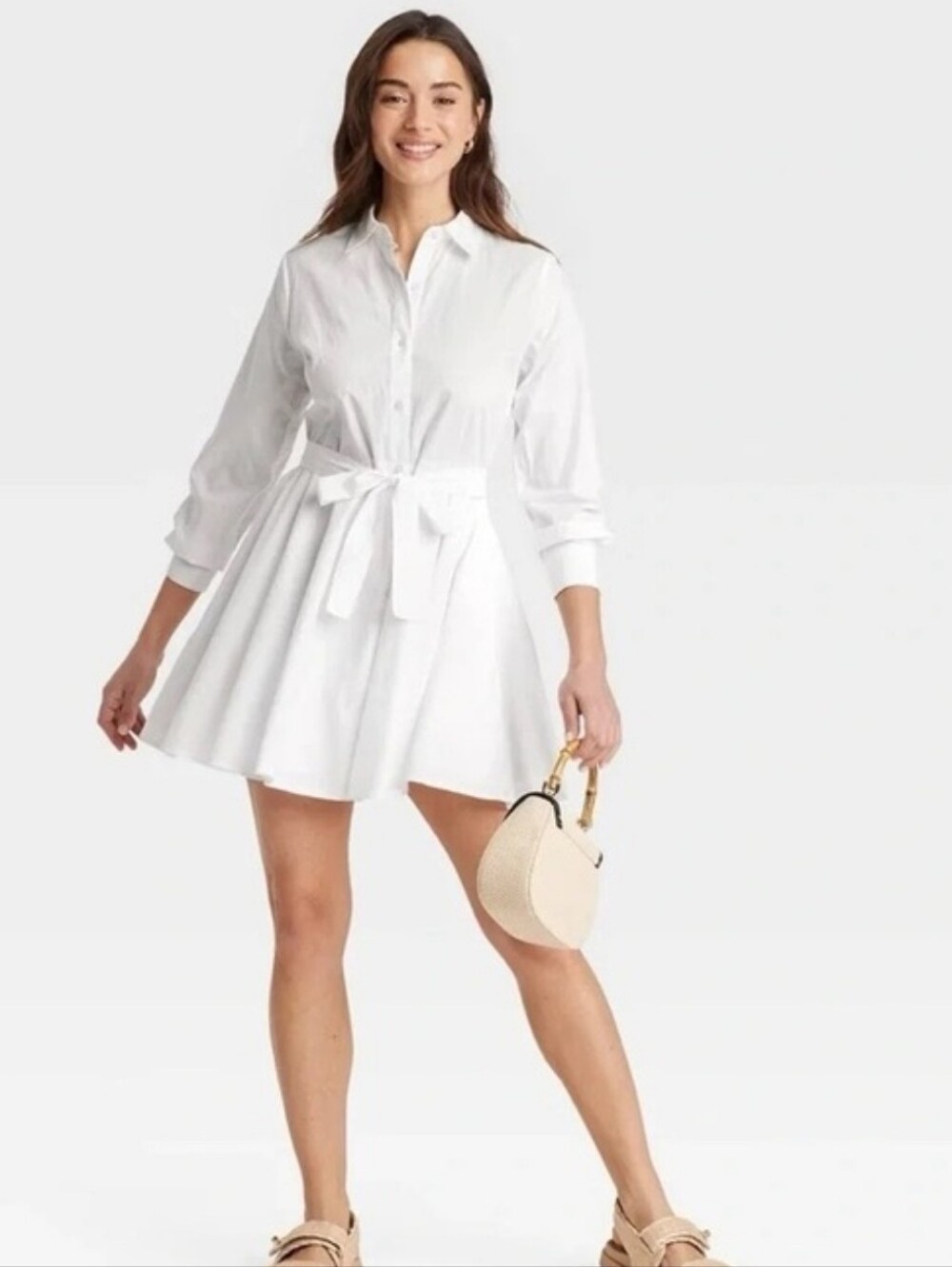 a new day White Button-Front Shirt Dress with Waist Tie